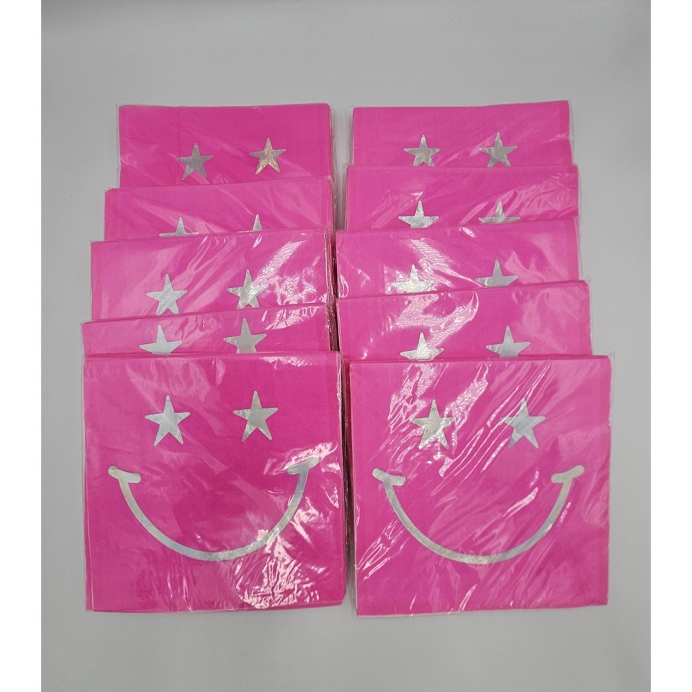 Lot of 10‎ Rainbow Vibes Pink Star Eyes Smiley Face Luncheon Napkins 16 Ct Party